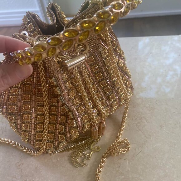 Neiman Marcus Rhinestone Gold Sparkly Gemstone Bag - Picture 2 of 4
